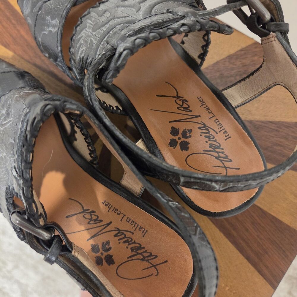 Patricia Nash Viola Black Tooled Leather Sandals Heels Rustic Sz 8.5M MRSP 169 - Picture 7 of 13